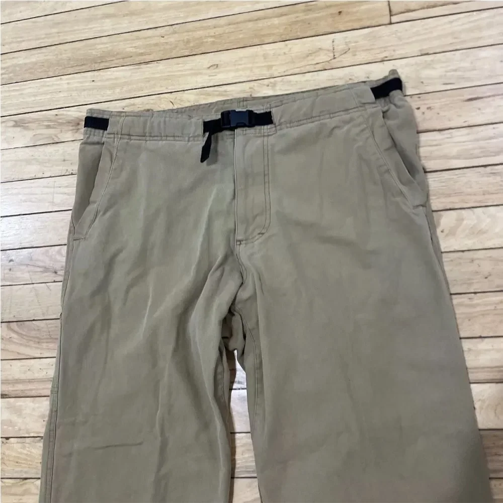 PRANA Brown Twill Carpenter Pants Mens XL Made USA Wide Belted Outdoor 38x28